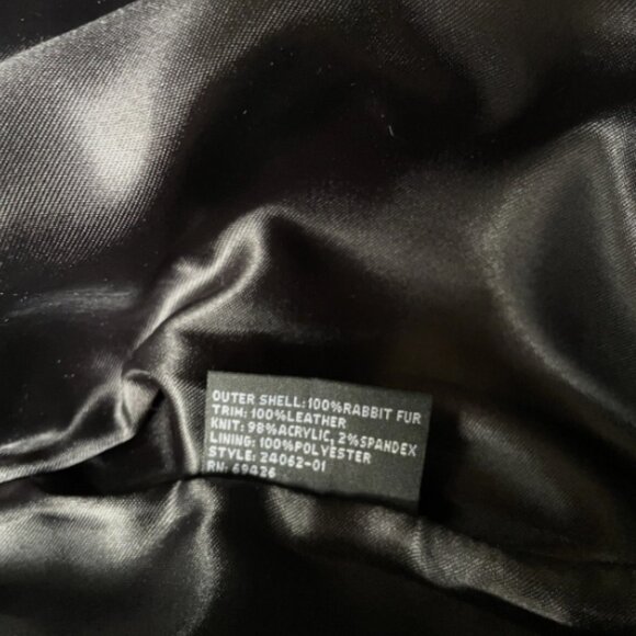 VTG Rabbit Fur Bomber Jacket Maxia Black Medium Wilson Leather Knit Cuff & Hem - Picture 10 of 12